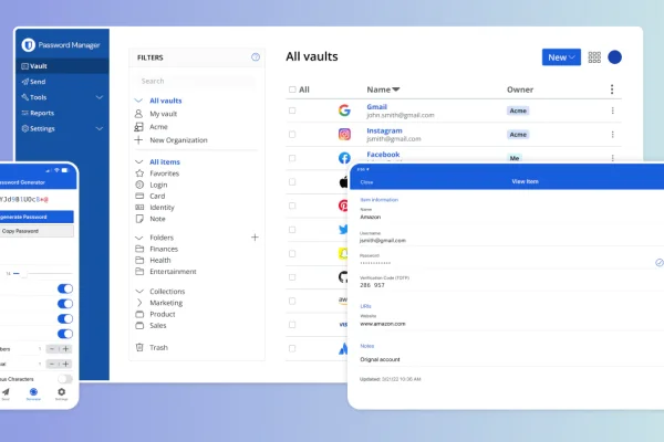 Giao diện ứng dụng Bitwarden trên các thiết bị khác nhau.